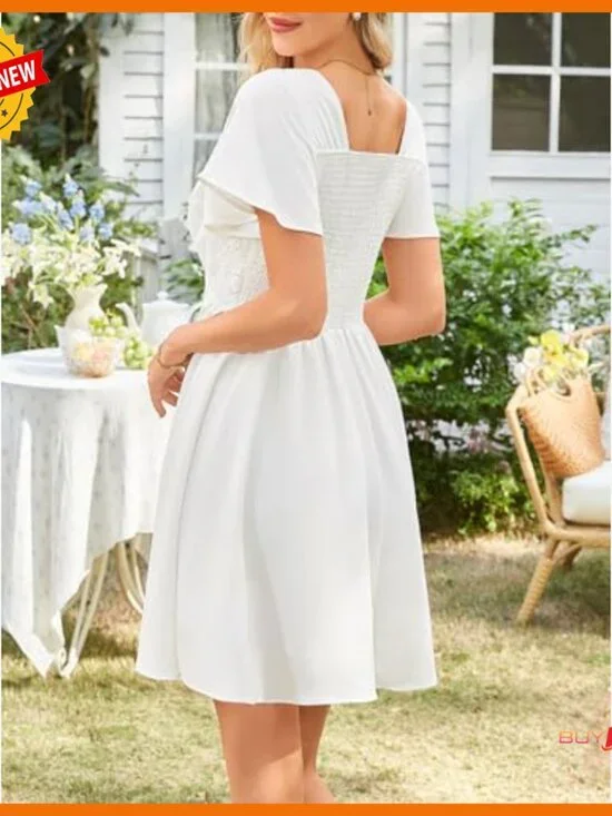 Floral Lace Deep V-Neck Mini Dress Flutter Sleeves A-Line Boho - Picture 5 of 6